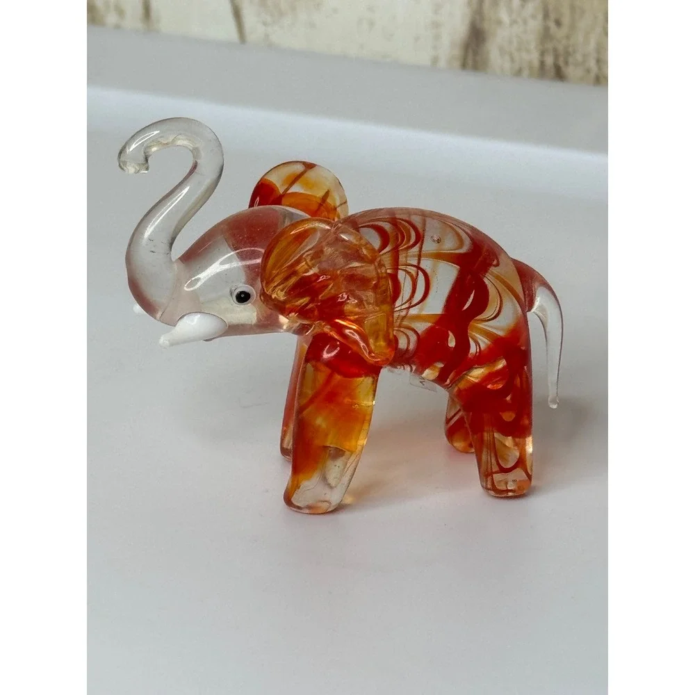 Lenox Glass Elephant Figurine Swirl Orange Red Clear Tail Collectible‎ Art
